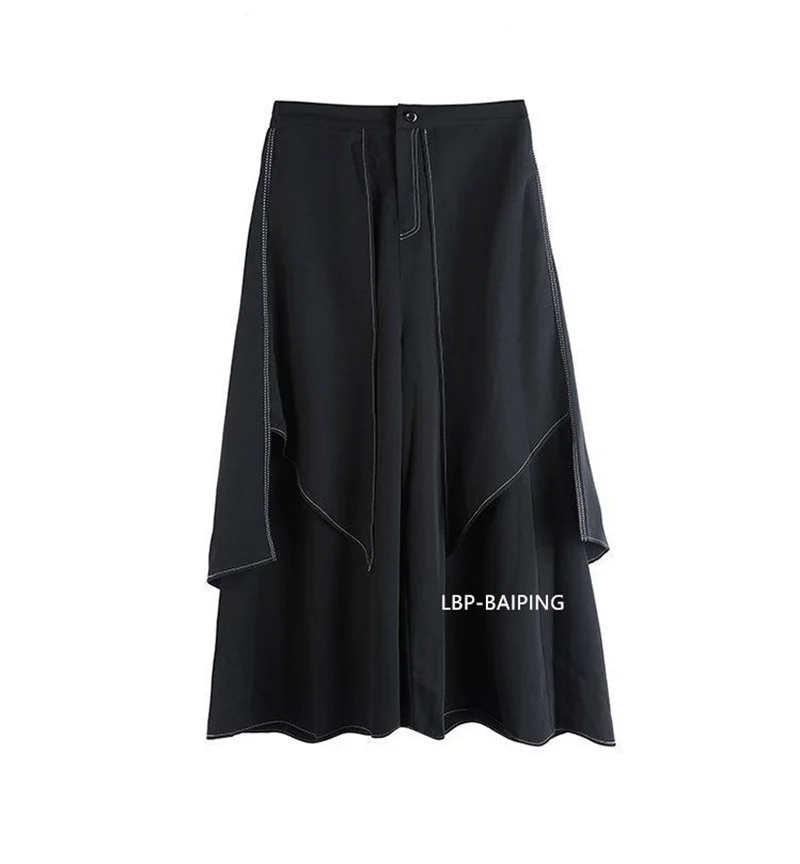 Style Extra Layers Design Woman Pants Loose All-match False Two-piece Wide Legs Pants Ladies Casual Streetwear Trousers Ladies