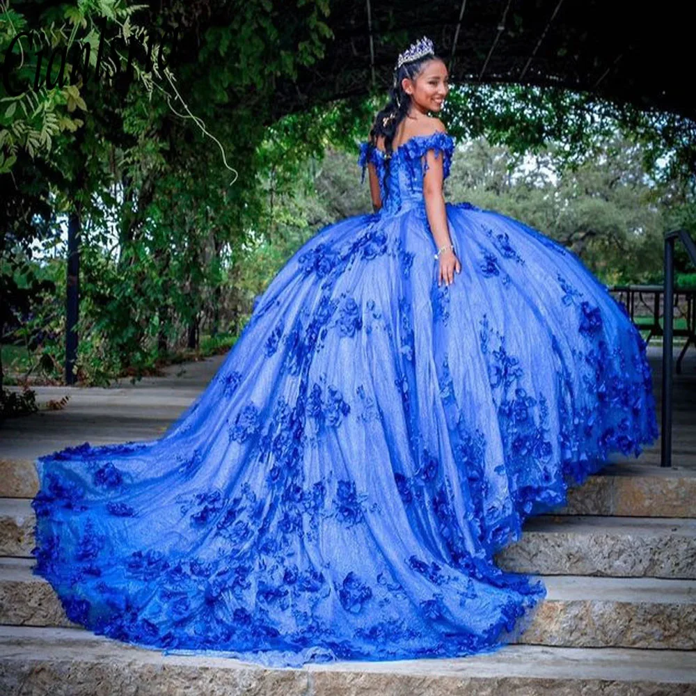 

Ярко-Голубое Бальное платье, платья для Quinceanera, 3D Цветы, женское платье для вечеринки 15 16 лет, Xv лет