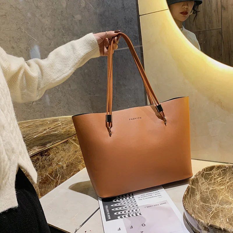 Yogodlns Luxury Women Shoulder Bag Soft PU Leather Shopping Tote Large Capacity Teenager Bookbags Winter New Solid Color Purse