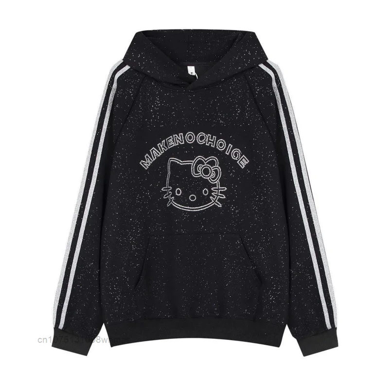 Sanrio Hello Kitty Hot Diamond Hooded Hoodies Y2k Stripe