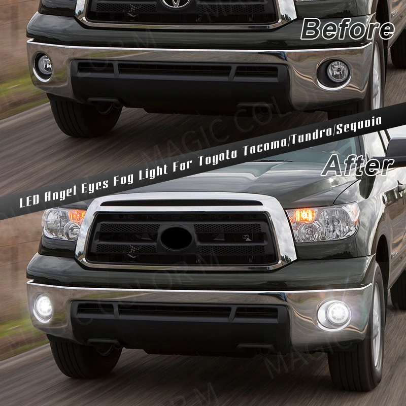 LEDエンジェルアイフォグライト,クリアレンズ,12v,トヨタタンドラ用 