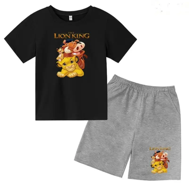 thumbnail image 1 of Conjunto de 2 piezas de camiseta y pantalones cortos con estampado de El Rey León Simba para niños y adolescentes, ropa informal de manga corta, traje de moda, 1 of 5