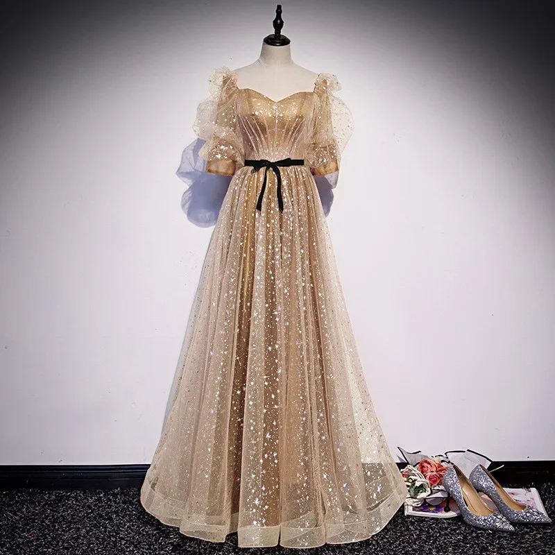 

2023 Golden Sweetheart Neck Off The Shoulder A Line Dress With Girdle Wasitband Vestido De Camarera De Influencia De Celebridade