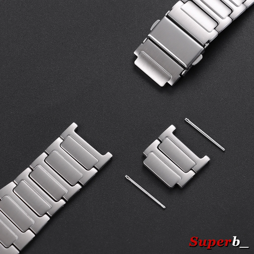 Elegant Silver & Black Stainless Steel Watch Bracelet with Butterfly Clasp