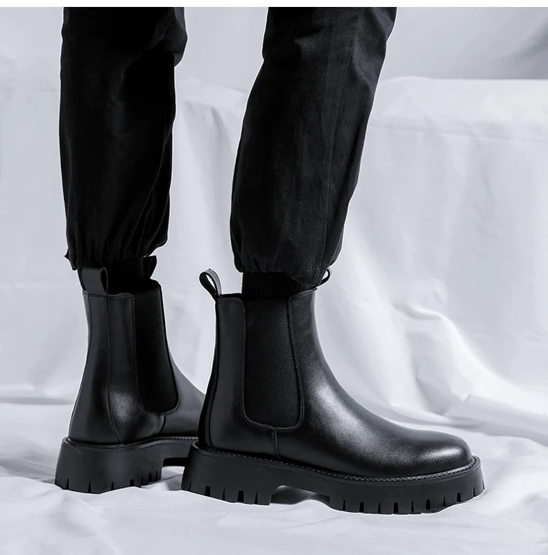 British Style Platform Chelsea Boots for Men - Microfiber Leather. Ankle Height - true deals club