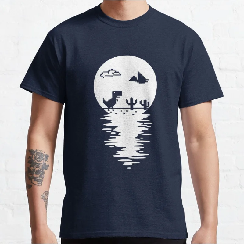 Retro Dinosaur Pixel Art T-Shirt – Large Size Adult Top
