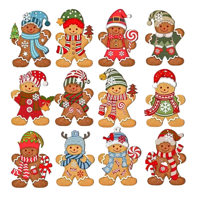 12/24pcs Gingerbread Man Wooden Ornaments Christmas Tree Hanging Pendants 2025 Xmas Party Home Decoration Kids DIY Gift Tags