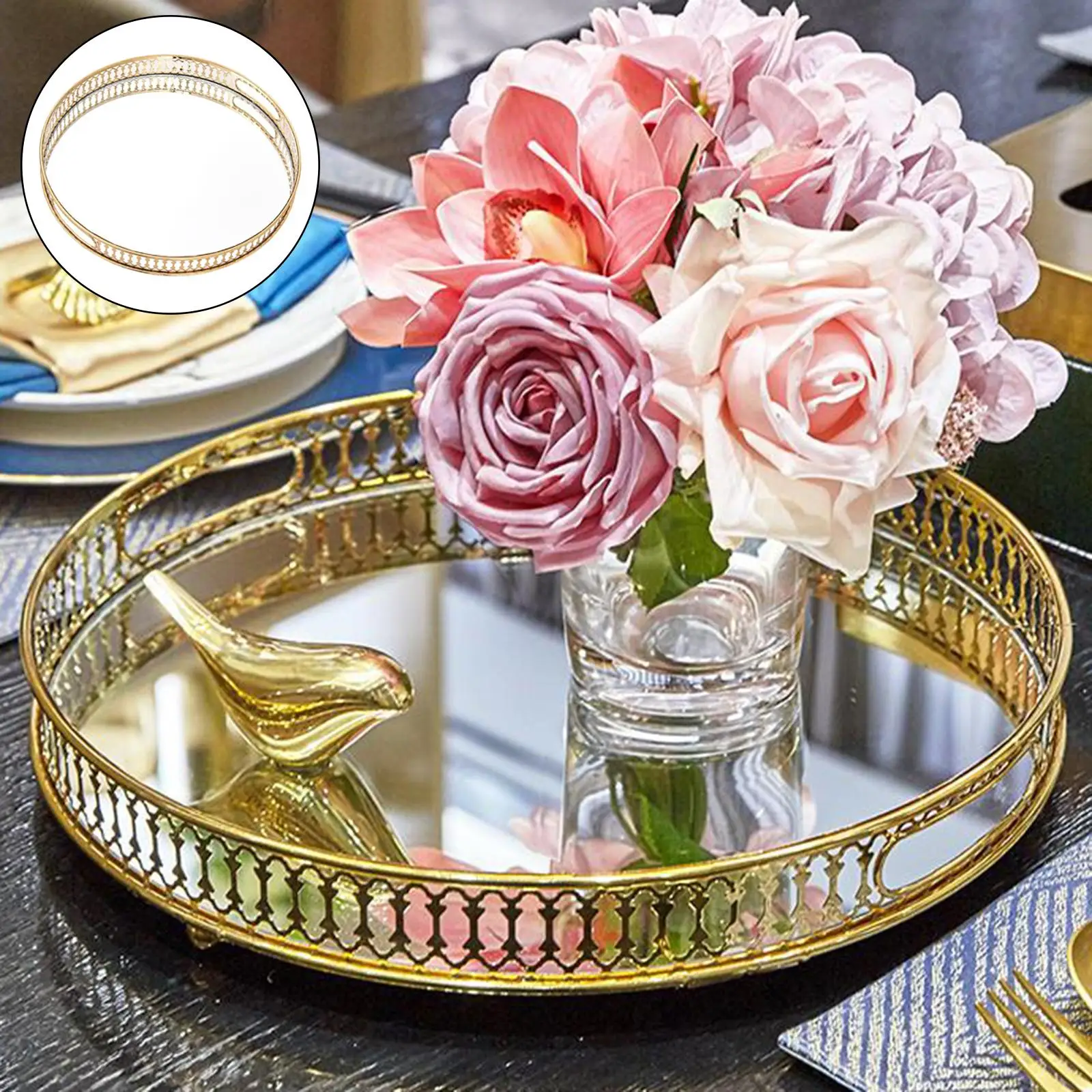 Crystal Tray Makeup Organizer Storage Holder Round Serving Plate Tray Gift
