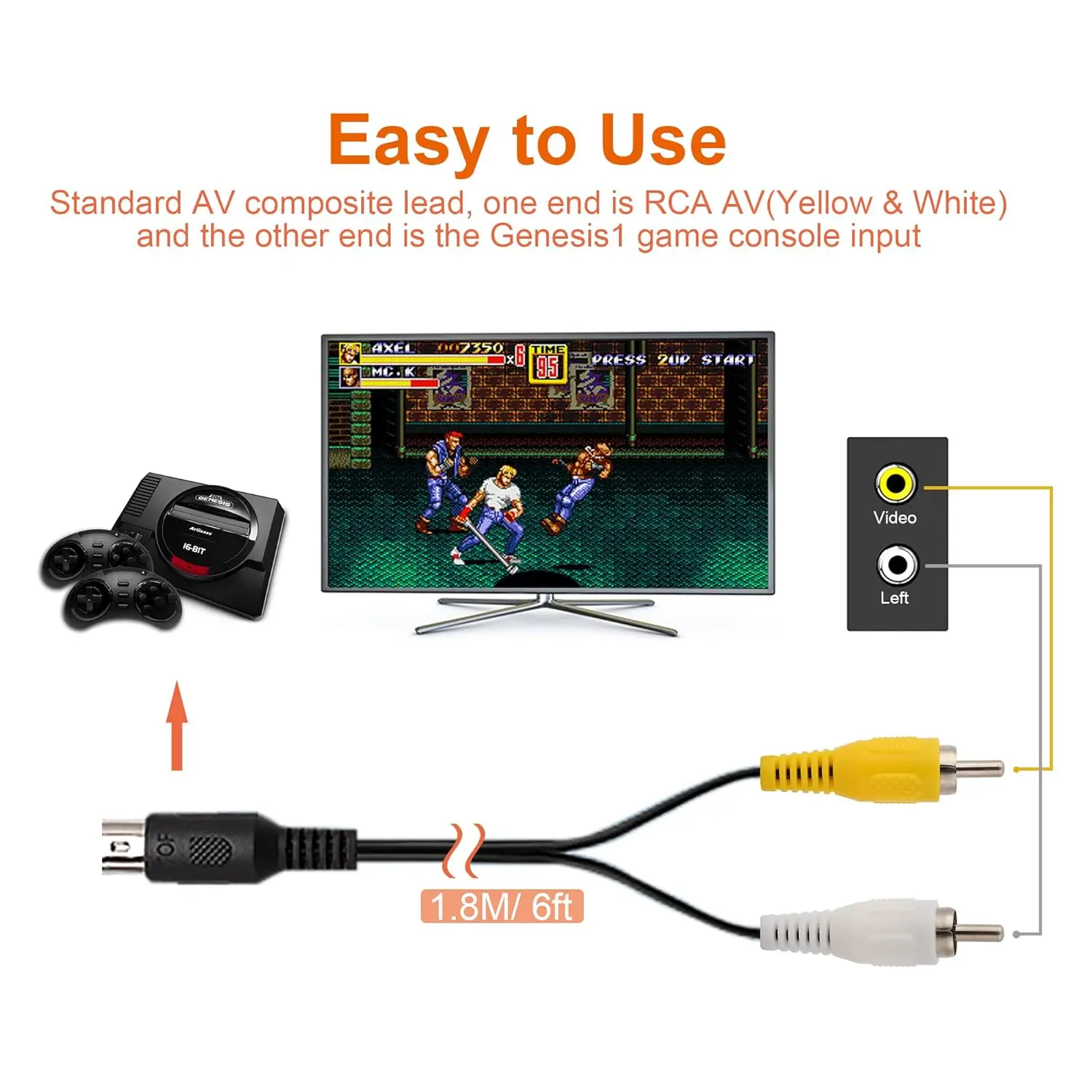 SEGA Audio Video Cable RCA For Genesis 1