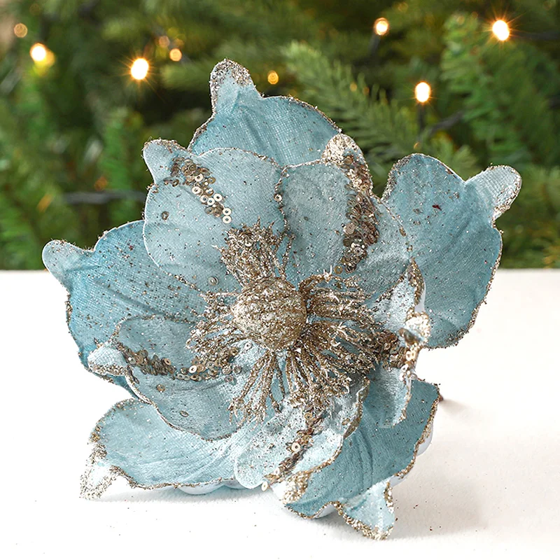 thumbnail image 1 of Flor de Navidad dorada de alta gama Simulación Árbol de Navidad Decoración Flor Lentejuelas Franela Decoración, 1 of 5