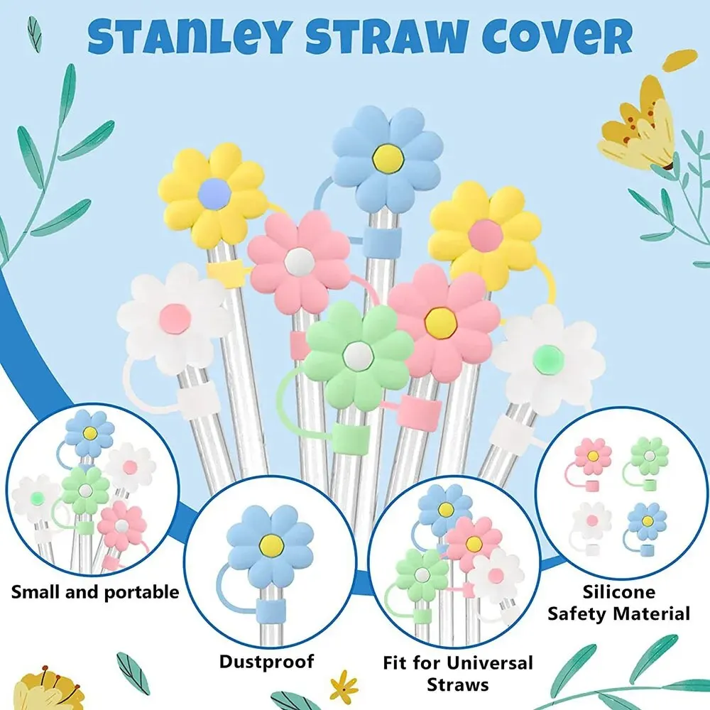 10PCS Silicone Straw Covers Cap Compatible with Stanley 30&40 Oz Cup, 10mm  Cute Flower Straw Toppers for Tumblers - AliExpress