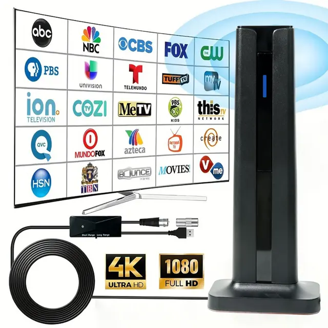 Antenne TV intérieure pour tous les téléviseurs intelligents pour longue portée et numérique HD avec amplificateur de signal pour les canaux locaux prend en charge 4K 1080P 1
