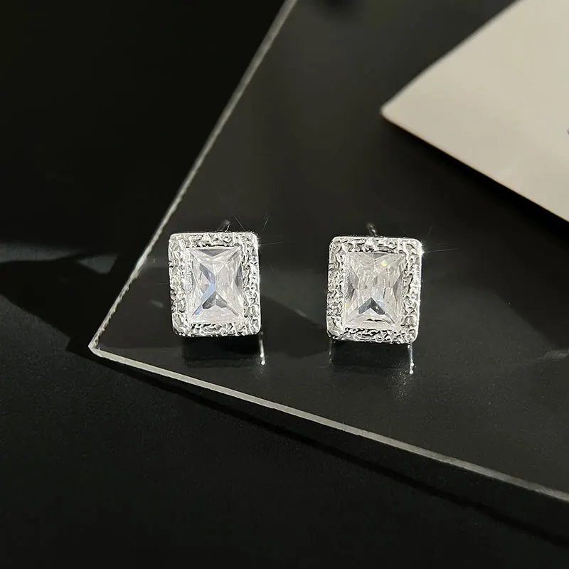100% 925 Sterling Silver Zircon Geometric Earrings for Women Girl Irregular Square Design Jewelry Party Gift Dropshipping