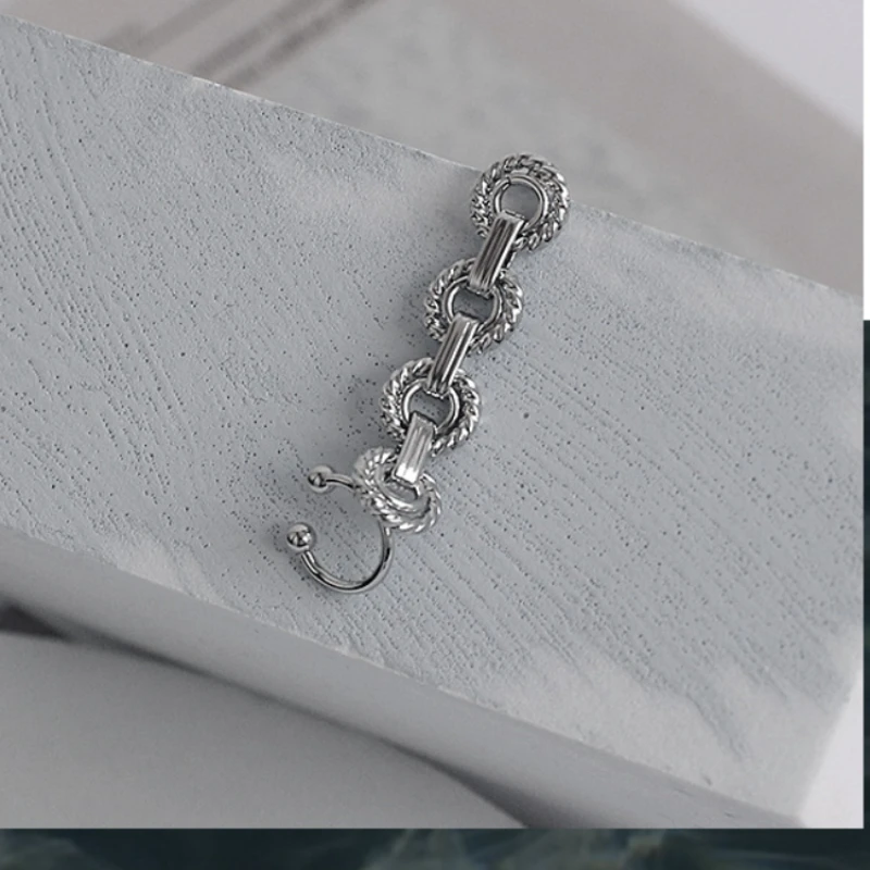 Metal Earrings Niche Personalities Design Sense Chain Circle One-piece Earrings Single Item Women's Fashion Accessories