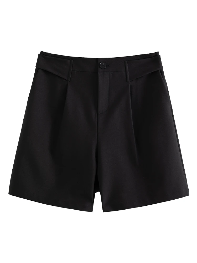 DUSHU French Office Lady Casual Fashion Shorts Summer 2023 New Style Versatile High Waist Short Pants For Women Black Loose