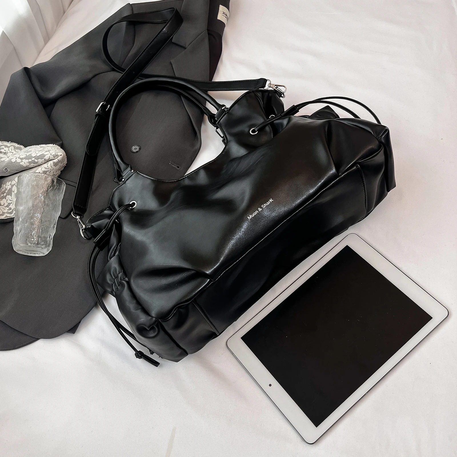 PU Hobo Shopper Bag Large Capacity Tote Handbag Solid Color Travel Tote Bag Roomy for Women Ladies Travel Commuting