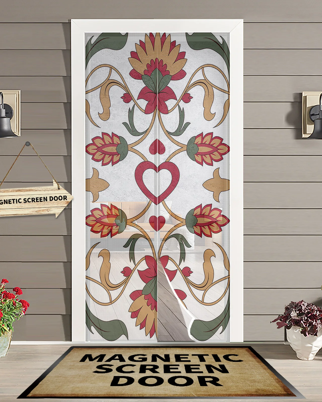 

Valentine'S Day Hearts Flowers Magnetic Door Curtain Summer Living Room Bedroom Home Anti-mosquito Screen Door Curtain