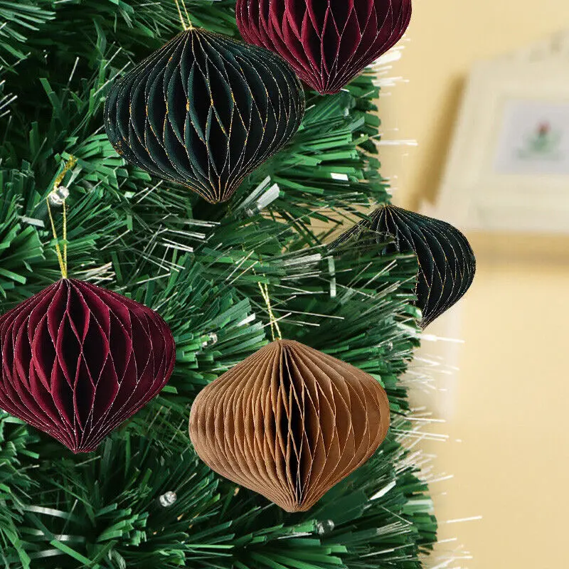 Christmas Decorations New Year Christmas Tree Paper Honeycomb Hanging Decoration Lantern Pendant Home Party Birthday Easy Assemble