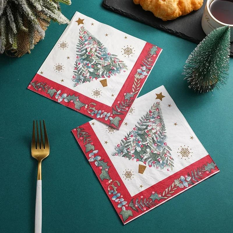 Christmas Party Ambience Decorative Paper Family Paper Towel Printed Napkin Colourful Christmas Series Square Tissue