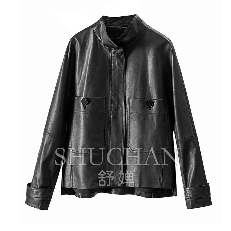 Shuchan Casaco Feminino Inverno 2023 Zipper  High Street  Pockets  Autumn/Winter  Genuine Leather Sheepskin Real Leather Jacket