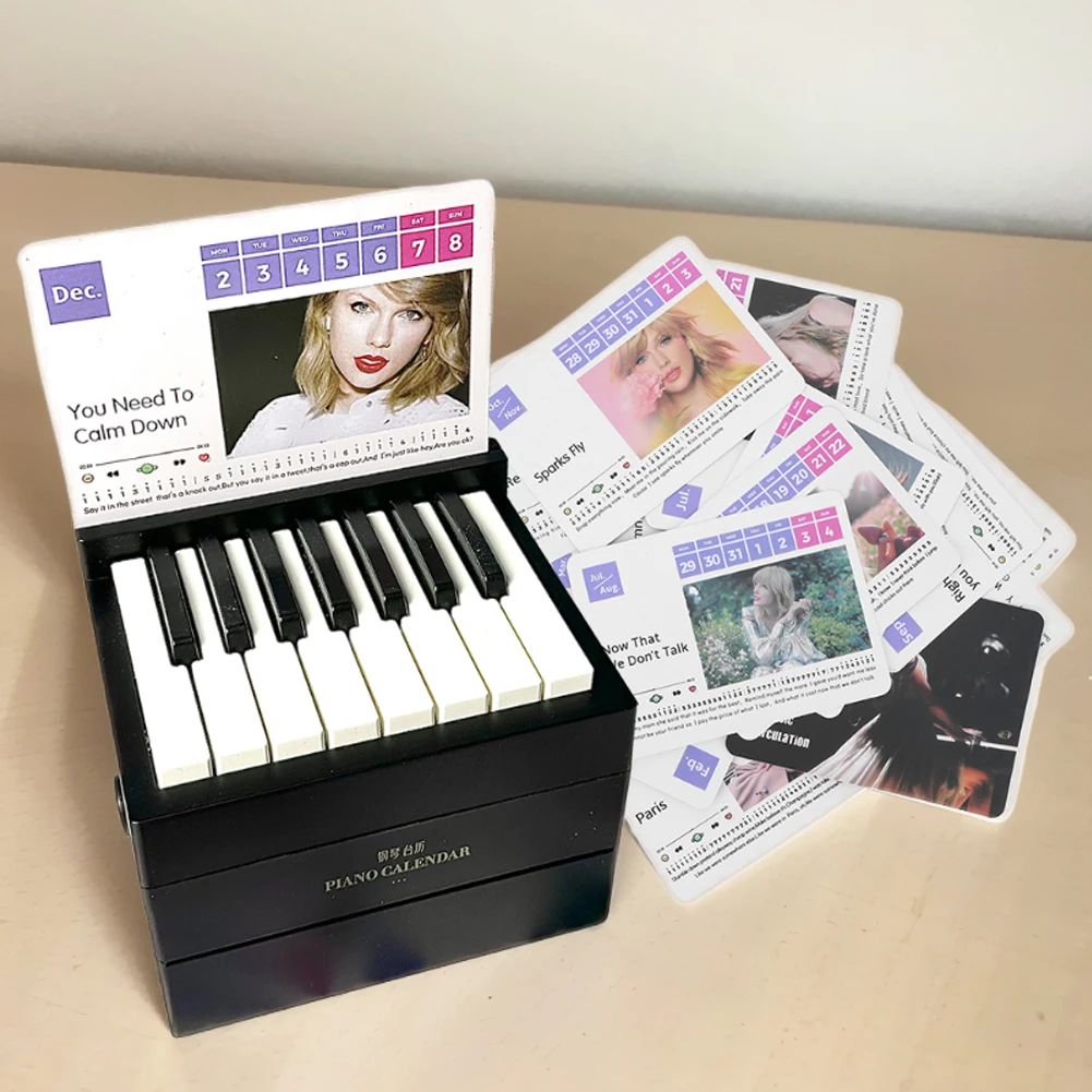 Taylor Piano Calendar 15 Keys Piano Calendar Playable Desktop Peripheral Ornaments with 27 Music Cards 52 Songs