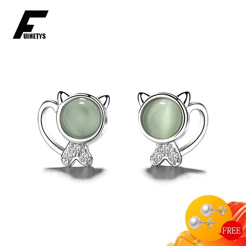

Trendy Women Earrings 925 Silver Jewelry Accessories Cat Shape Zircon Gemstone Stud Earrings for Wedding Engagement Party Gifts
