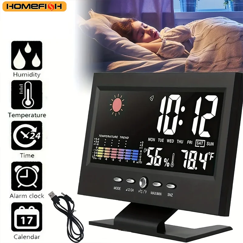 Weather Station Temperature Humidity Meter Clock Thermometer Hygrometer