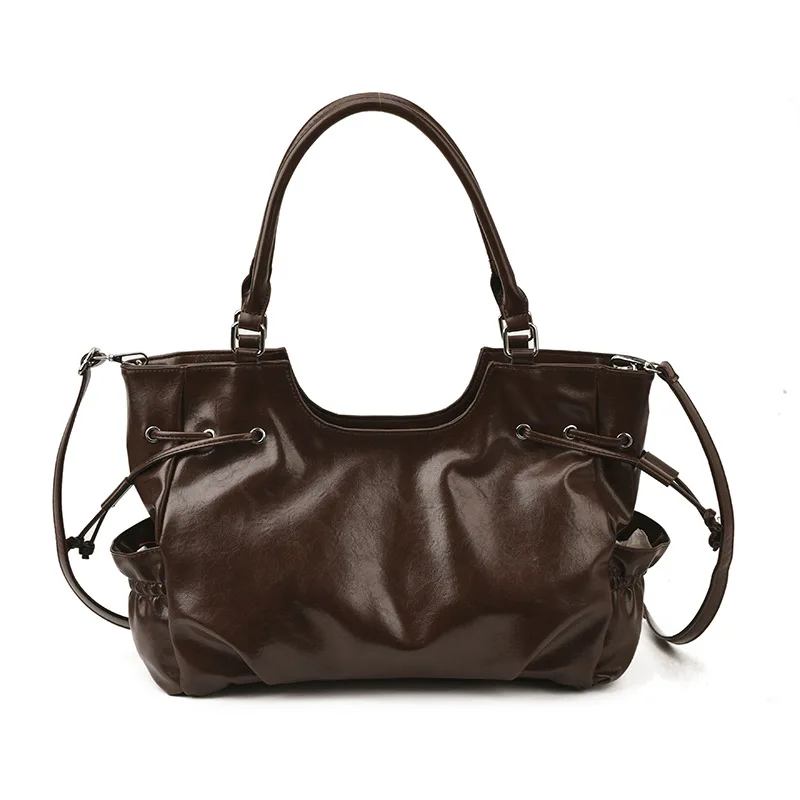 Large Capacity Women's Tote Bag Crossbody Bag Retro Versatile Single Shoulder Handbag Soft Bucket Shape Neutral Minimalist Style