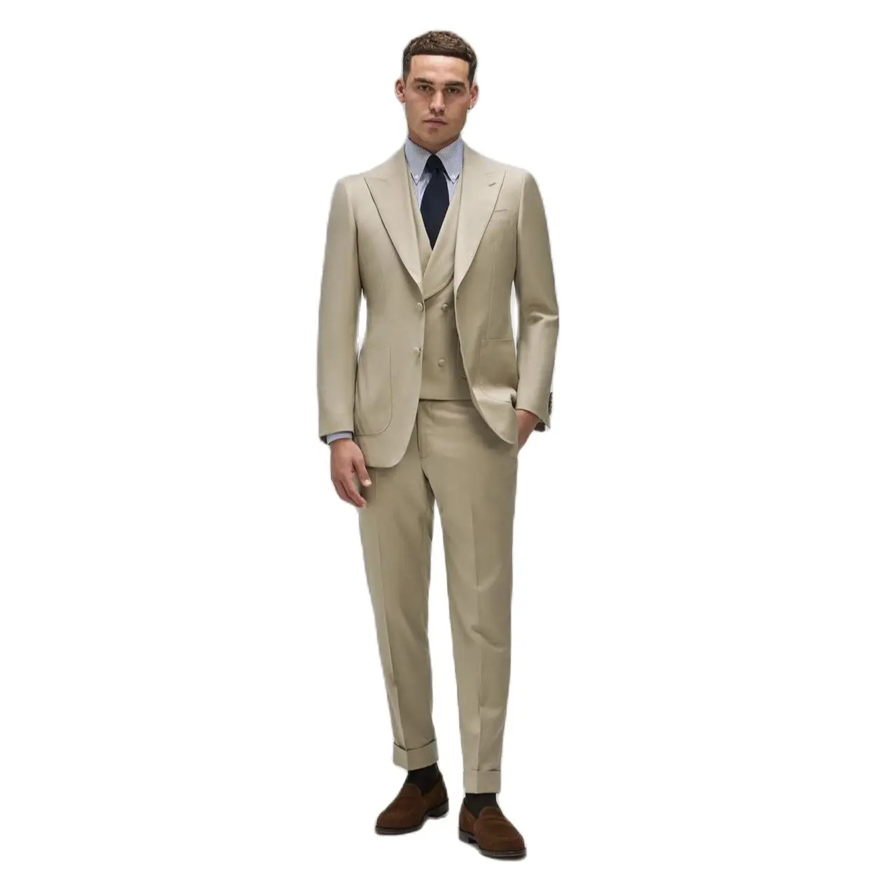 

Champagne Suits For Men 3 Piece Peaked Lapel Blazer Sets Vest With Double Breasted Classic Solid Wedding Groom Suits Tailor Made