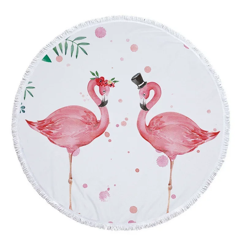 Flamingo Plants Pattern Large Round 150cm Beach Towel For Adults Wall Hanging Microfiber Bath Towel With Tassel Throw Yoga Mat 5