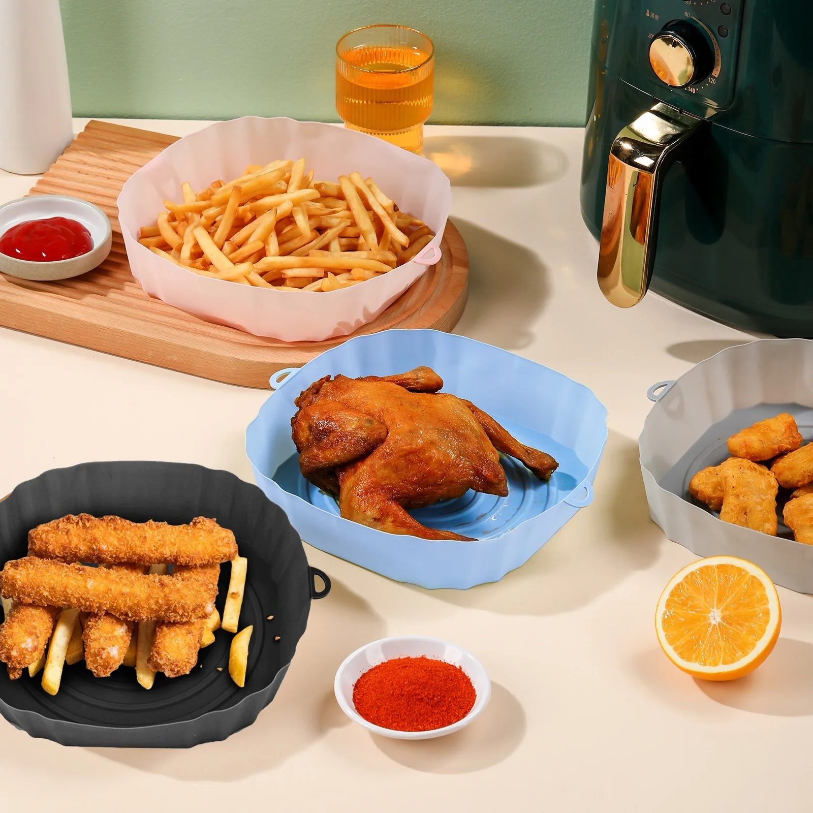 3pcs Airfryer Silicone Basket Mat Tray for Microwave Without Oil Silicone Baking for 4-4.5L Kitchen Accessories,air fryer liners,silicone baking mat,air fryer accessories,air fryer baking tray,air fryer silicone tray,air fryer mold,baking pan,baking pan tray,air fryer basket,baking cooling rack