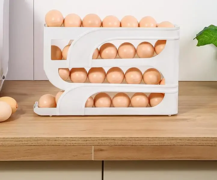 Automatic Rolling Egg Storage Box For Kitchen Refrigerator Holds 30 Egg Boxes Refrigerator Side Door Preservation