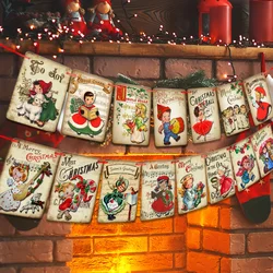 Vintage Christmas Party Banner - Retro Santa Claus and Candy Cane Garland Indoor Decorations (Vintage Christmas)