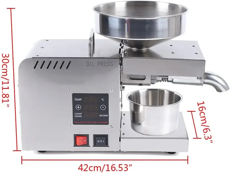 Automatic Oil Press Machine 610W Electric Oil Presser Hot Cold Stainless Steel Oil Extractor Expeller for Peanut Sesame Canola C 6