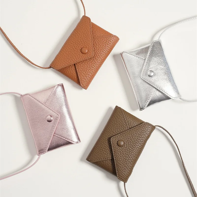 Mini Bag Necklace PU Leather Shoulder Bag Solid Color Waist Bag Coin Purse Crossbody Bag Multifunctional Storage Pouch 6Colors