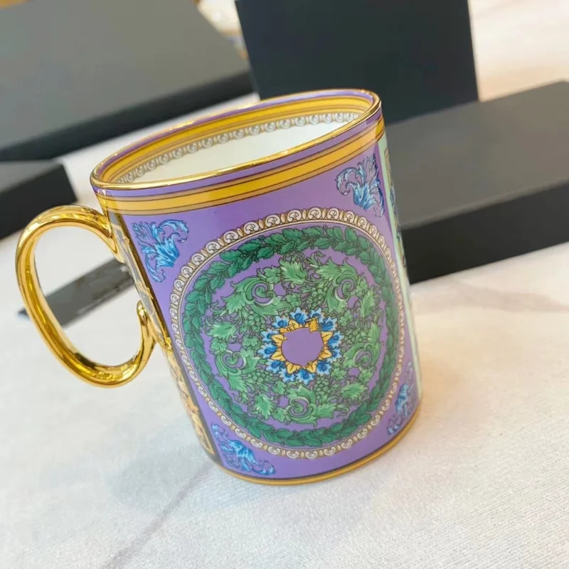 New European Gold Rim Coffee Cup Bone China Hand-painted Tea Cup Coffee Saucer Couples Mugs Gift Set Drinkware