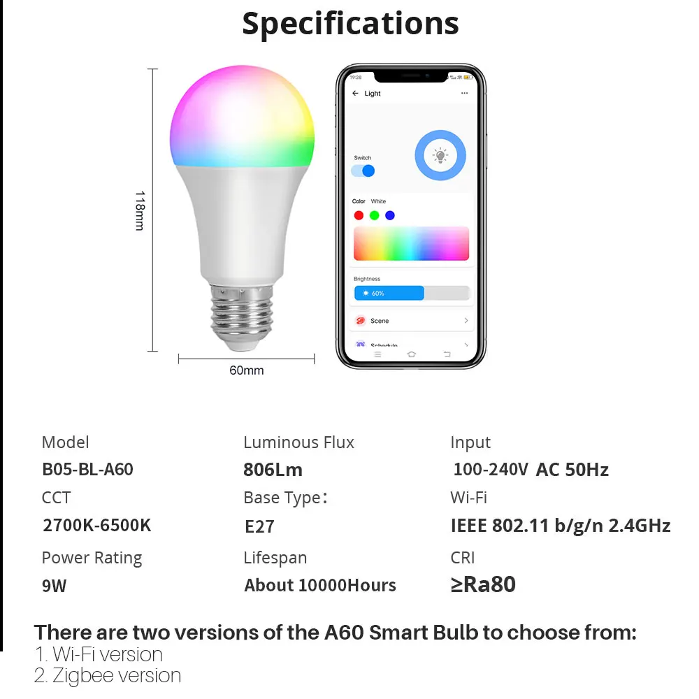 EWeLink LED 스마트 WiFi Zigbee 전구 E27 RGB C+W LED 램프 디밍이 가능한 매직 전구 지원 Alexa Google Assistant Alice