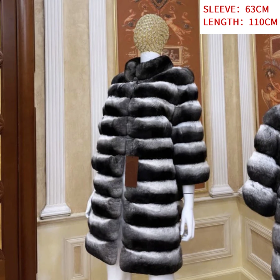 冬の女性の天然毛皮コートロングリアルレックスラビットファーコート
