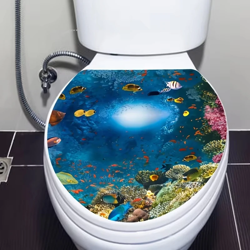 Sea World Toilet Sticker Bathroom Toilet Cover Bathtub Waterproof Durable Removable Home Decoration Vinyl Decals F09