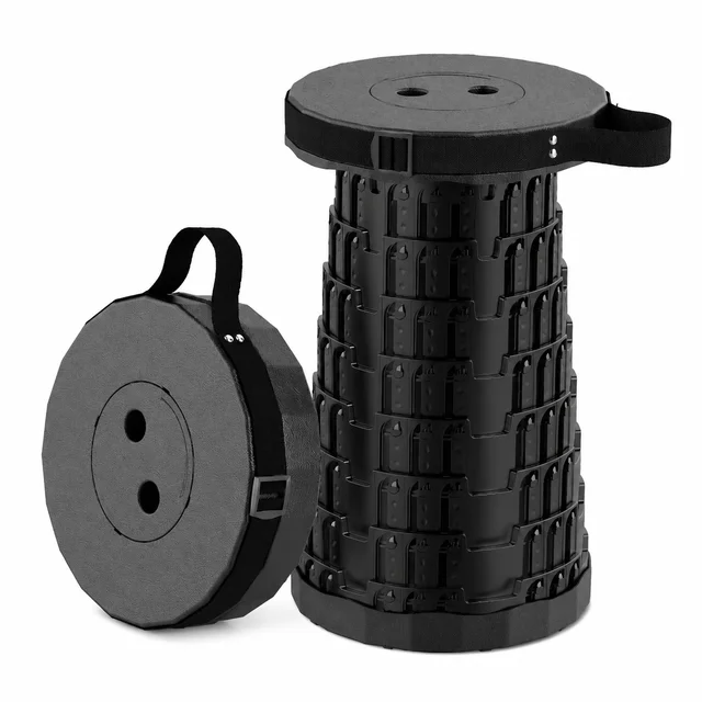 Black Rotating Telescopic Chair 360° Swivel Folding Stool Portable Gardening Chair Heavy Duty Adjustable Height Retractable Tripod Stool
