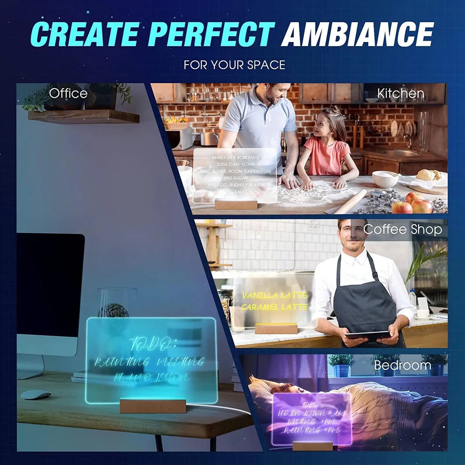 노트 메시지 보드 야간 조명 글쓰기 글로우 메모 아크릴 순간 사진 선물 우드 보드 조명 장식 Led 데일리 룸 홀더 L A4U2