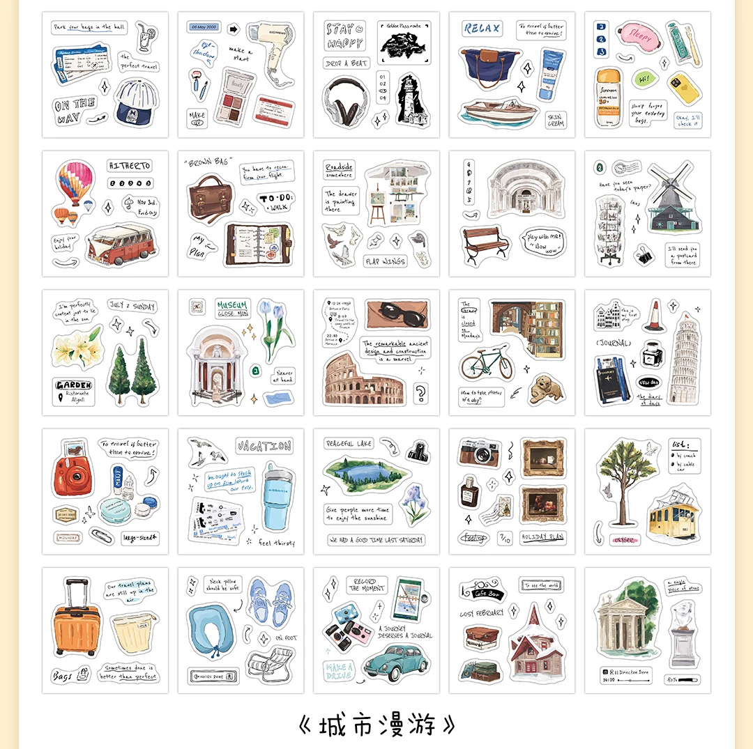 50sheets/book Retro Ins Soft Time Die Cutting Mini Sticker Notebook Journal Photocard Sticker DIY Material Aesthetic Stationery