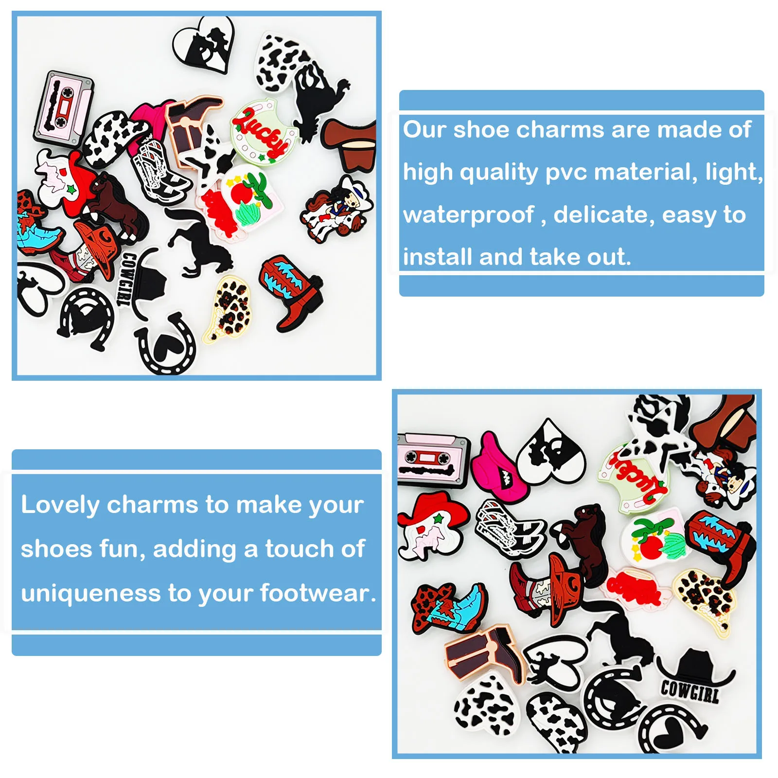 Cowgirl-Themed Shoe Charms Set - 26-Piece PVC Decorations