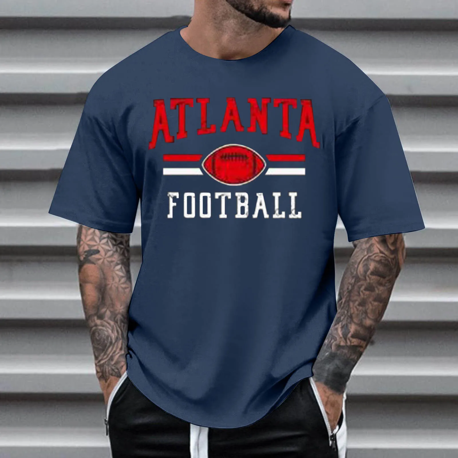 

American Style Tees For Men Vintage Rugby Letter Print T-Shirts Short Sleeve Solid Color Crewneck Tees Casual Comfort Sportswear