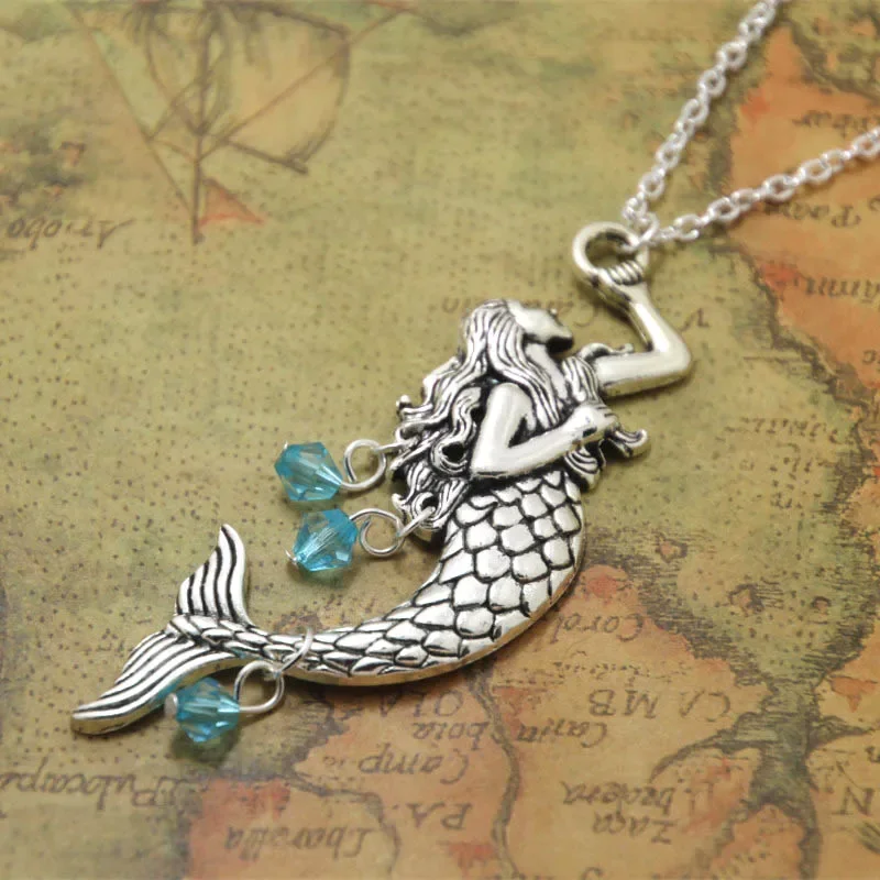 

12pcs/lot Mermaid Necklace Ocean Jewellery Blue Mermaid Gift in Silver