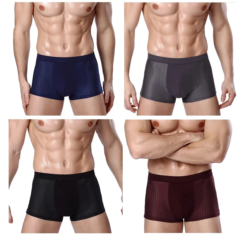 Men Underwear L-8XL Plus Banboo Fiber Male boxer Solid Panties Shorts Breathable Intimate 4pcs