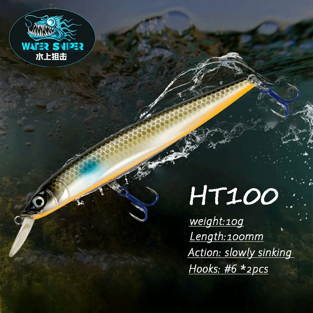 Water Sniper Slow Sinking Wobbler Fishing Minnow Lure 100mm 10g Sea Bass  Pike Saltwater Fishing Plastic