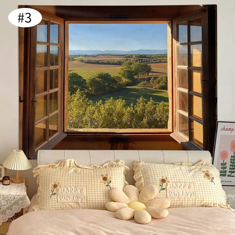 Window Scenery Tapestry Nordic Wall Hanging Cloth Dormitory Bedside Tapestries Background Aesthetic Bedroom Decoration Tapestry Decor
