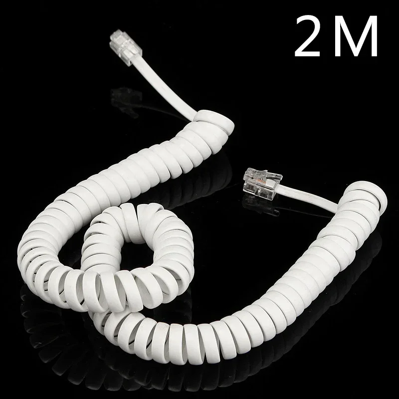 Telephone Handset Cord 2M Coiled Telephone Handset Cable RJ10 Phone Lead Extension Curly Spring Cord Modular Coiled Cable Cord RJ10 4P4C-4P4C