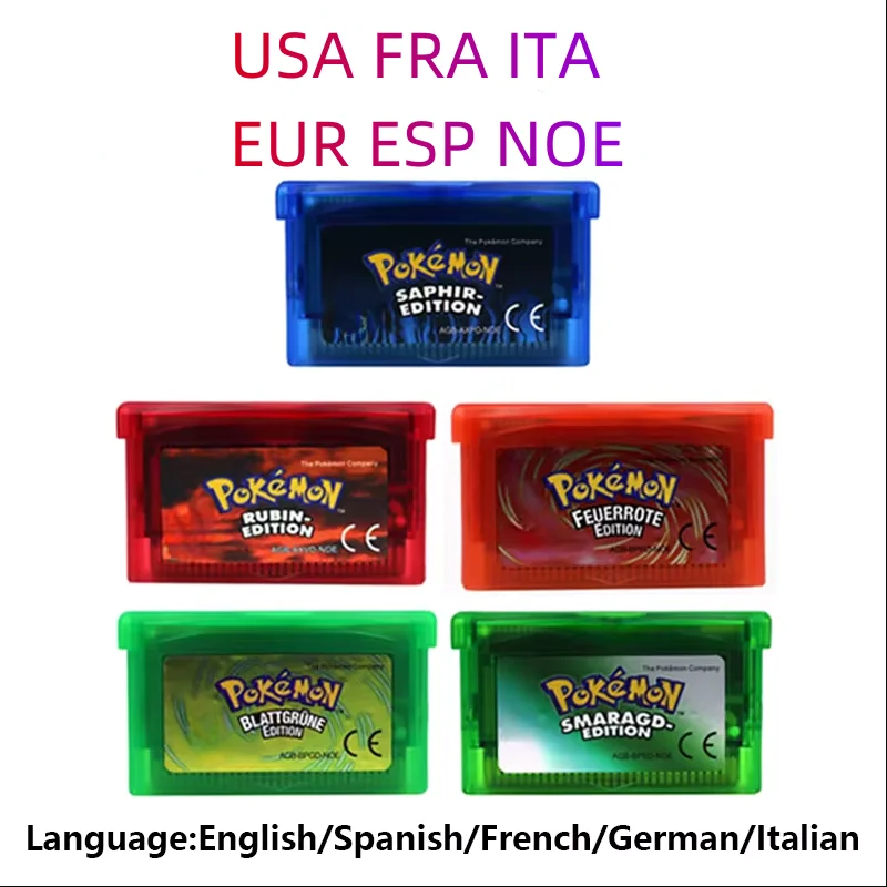 Video Game Cartridge GBA 32 Bit Pokemon Emerald Ruby FireRed LeafGreen Sapphire Multi-language for GBA/NDS